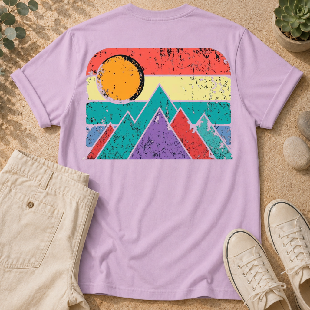 Retro Mountain T-Shirt — Vintage Sunset Outdoor Graphic Tee