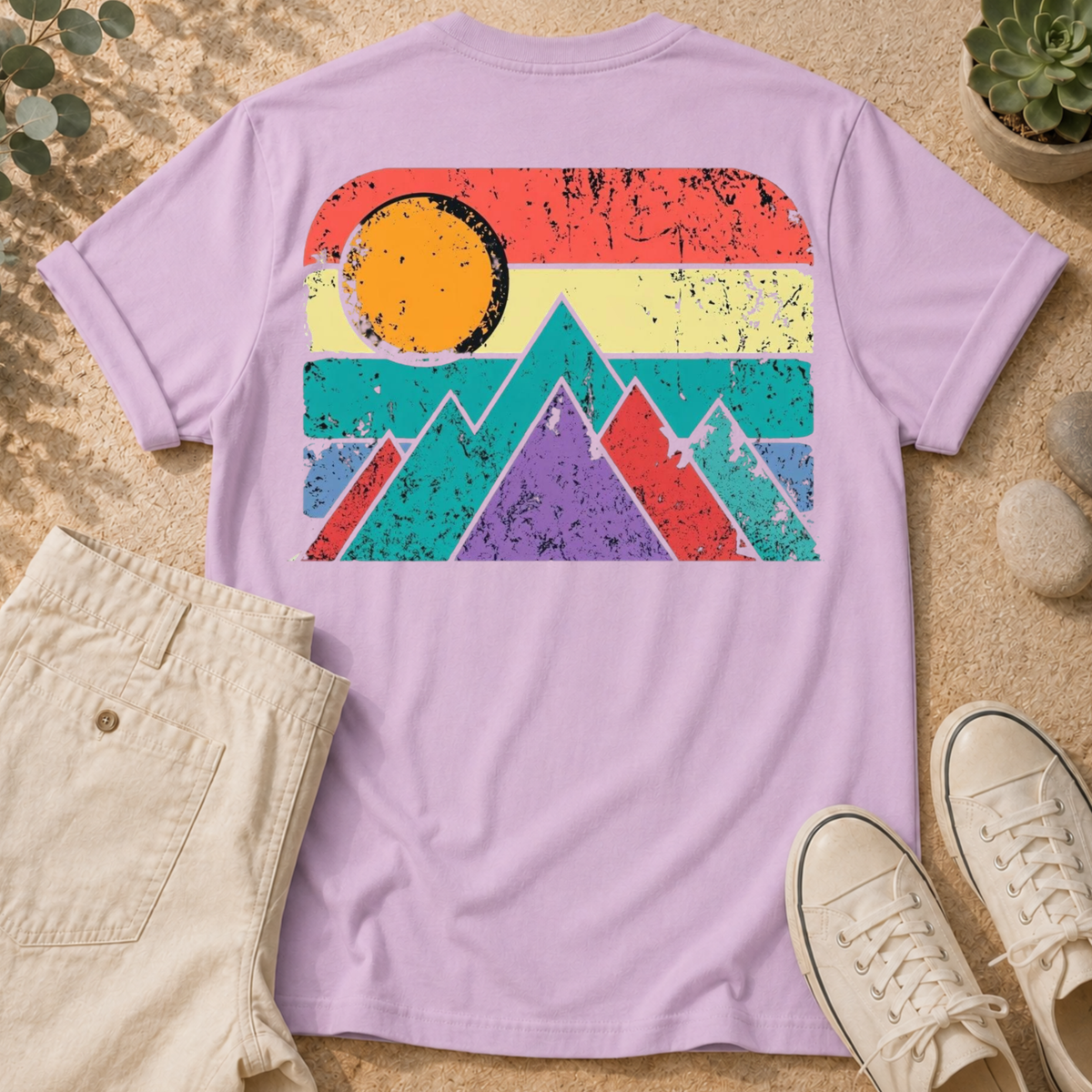 Retro Mountain T-Shirt — Vintage Sunset Outdoor Graphic Tee