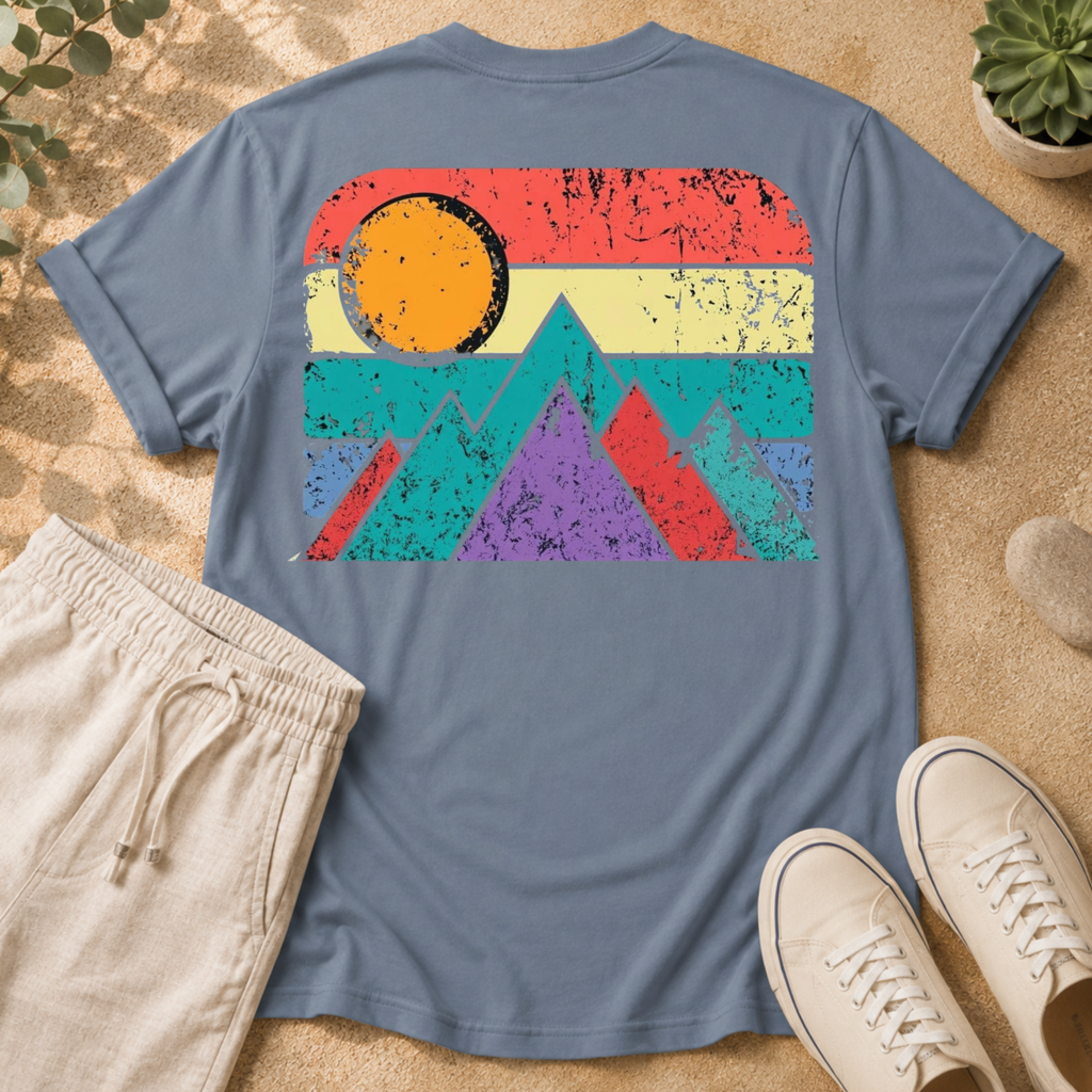 Retro Mountain T-Shirt — Vintage Sunset Outdoor Graphic Tee