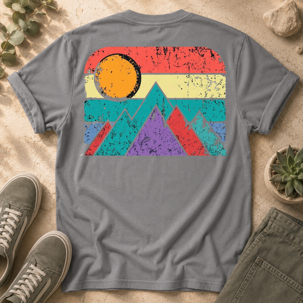 Retro Mountain T-Shirt — Vintage Sunset Outdoor Graphic Tee