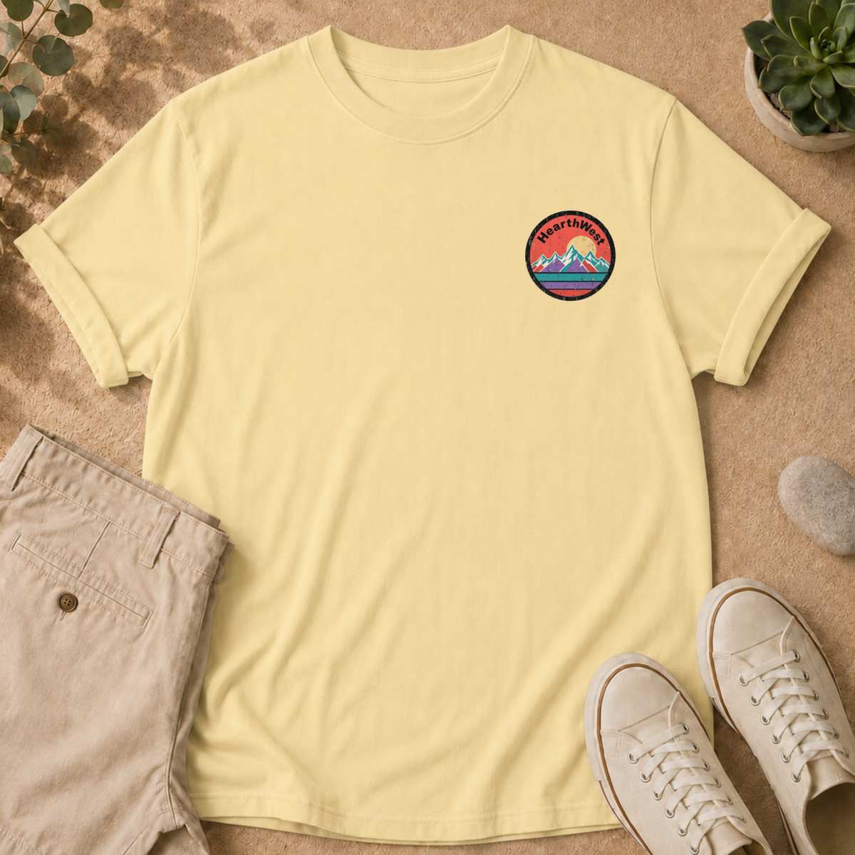 Retro Mountain T-Shirt — Vintage Sunset Outdoor Graphic Tee
