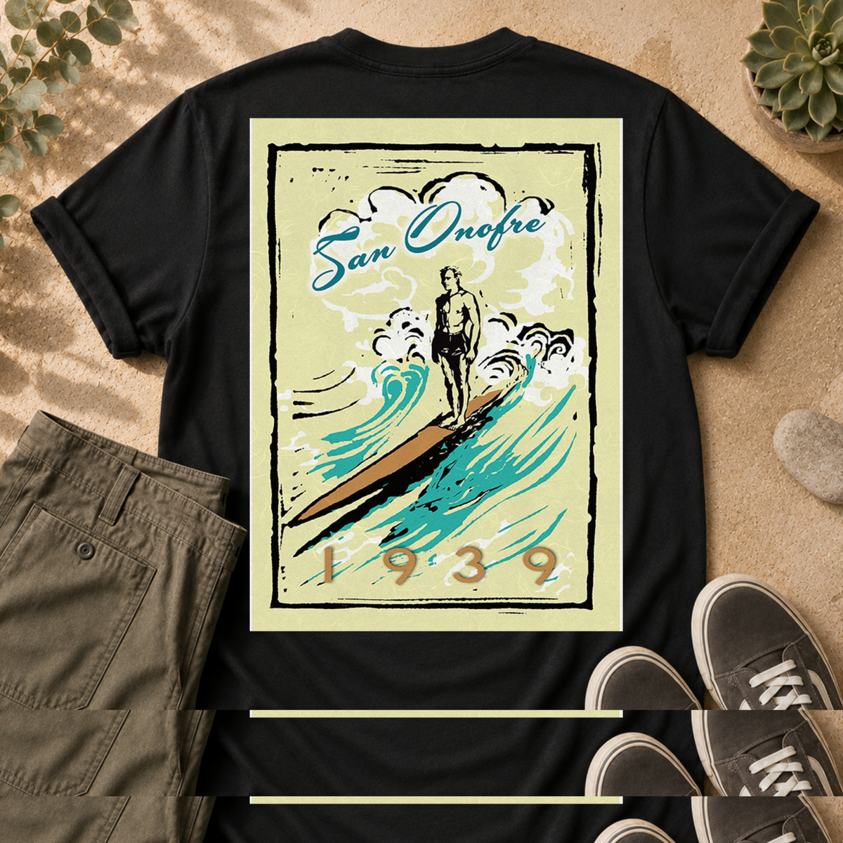 Surf Vintage Poster T-Shirt — San Onofre 1939 Graphic Tee