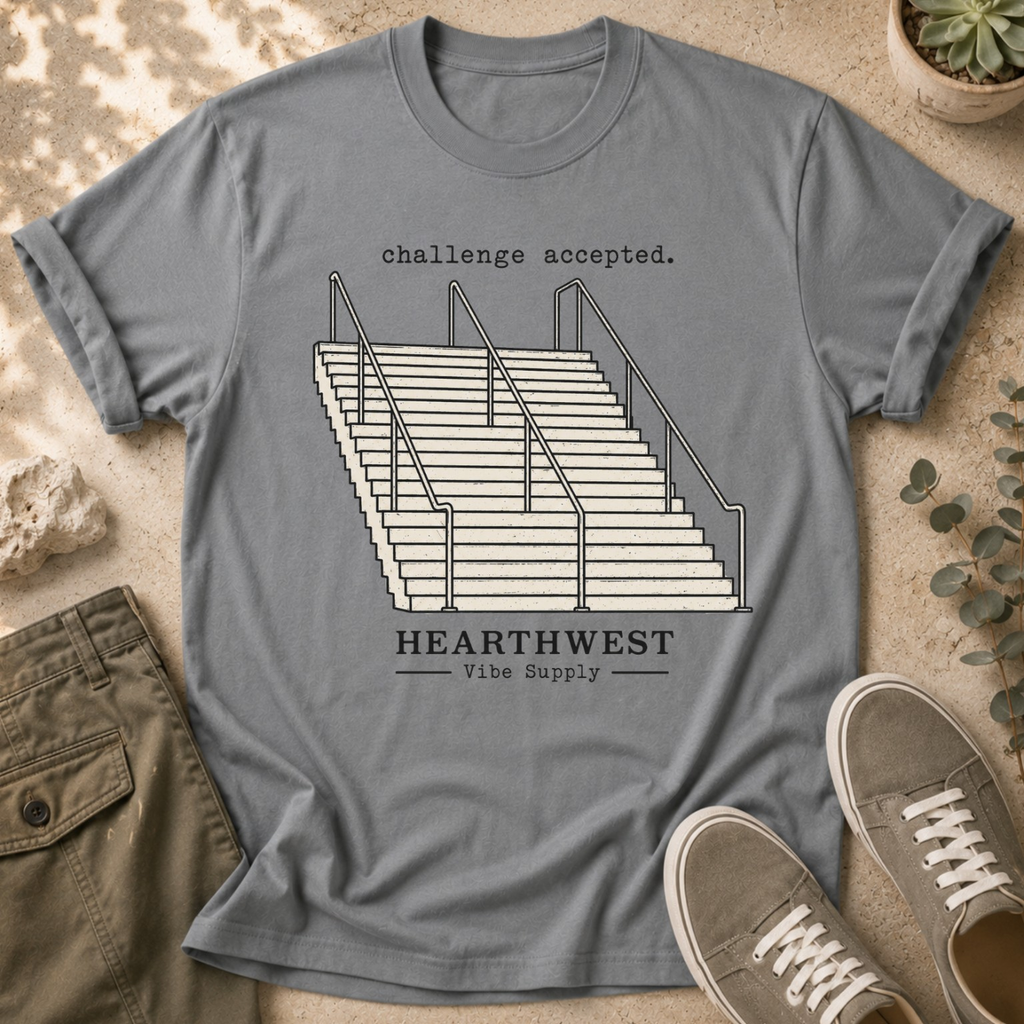 Challenge Accepted Tee — Retro Impossible Stairs Graphic