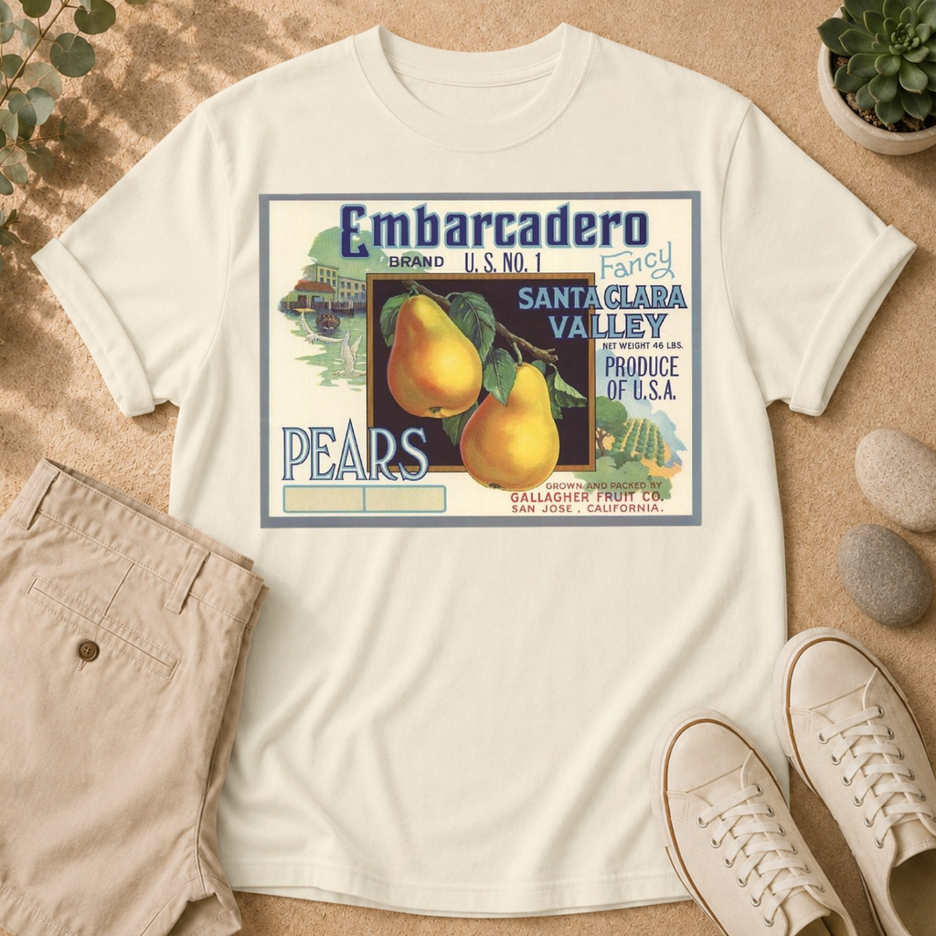 T-Shirt — Vintage Embarcadero Pears Fruit Crate Label Graphic
