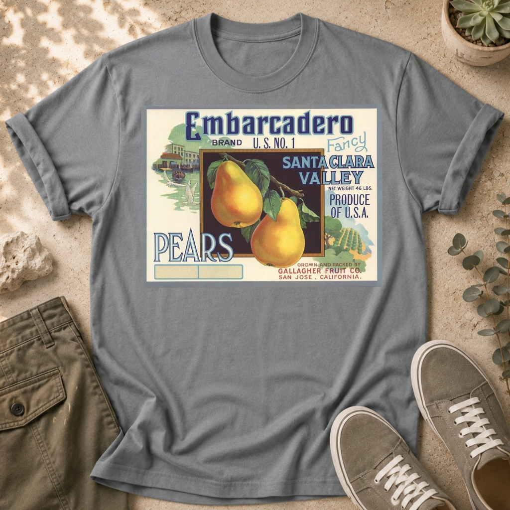 T-Shirt — Vintage Embarcadero Pears Fruit Crate Label Graphic