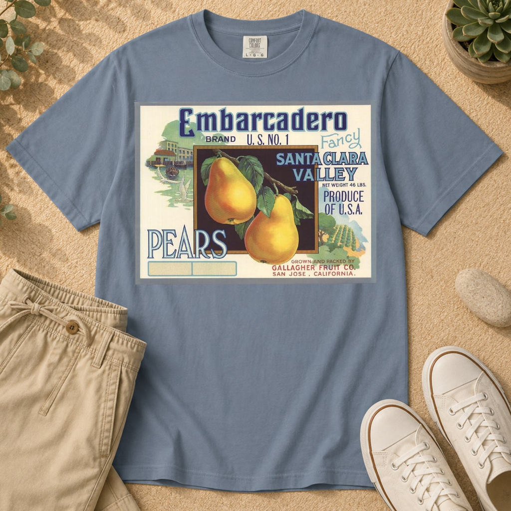 T-Shirt — Vintage Embarcadero Pears Fruit Crate Label Graphic