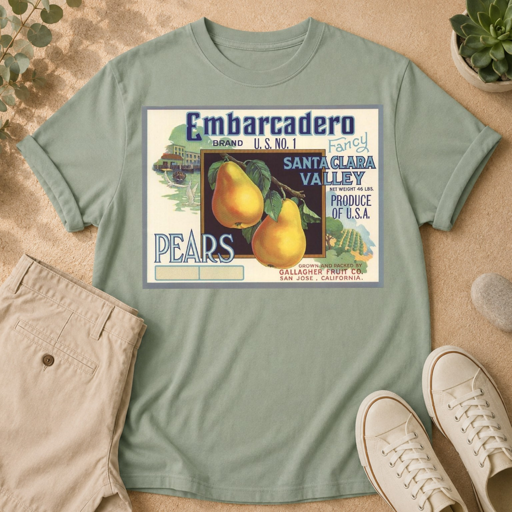 T-Shirt — Vintage Embarcadero Pears Fruit Crate Label Graphic