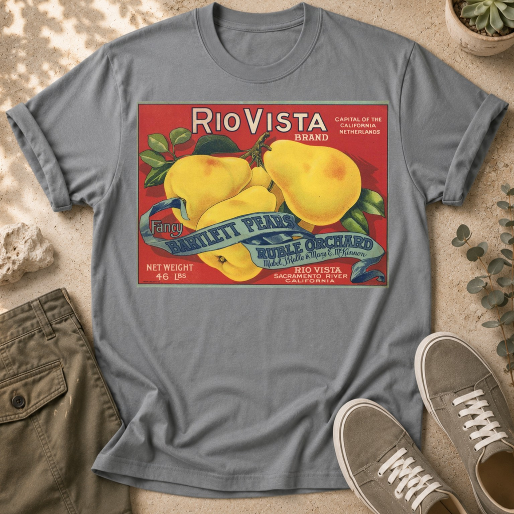 T-Shirt — Vintage Rio Vista Pears Fruit Crate Label Graphic Tee