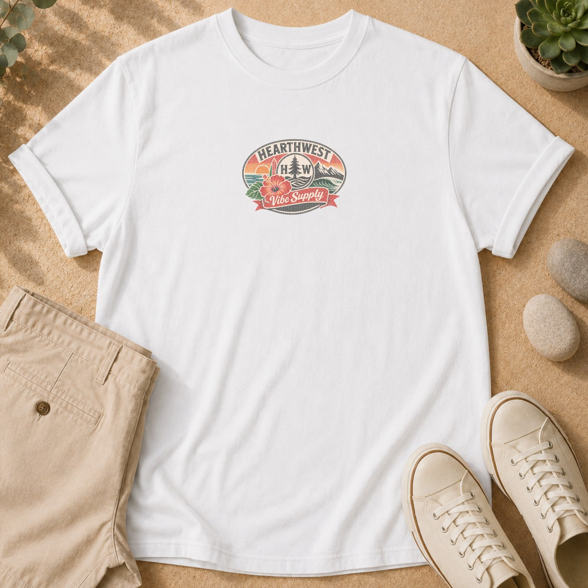California Poppy Bloom T-Shirt — Vintage Halftone Floral Tee with Small Front Logo