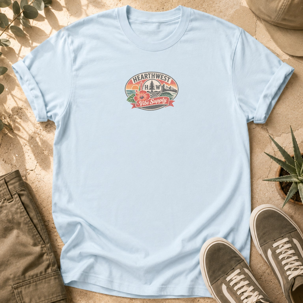 California Poppy Bloom T-Shirt — Vintage Halftone Floral Tee with Small Front Logo