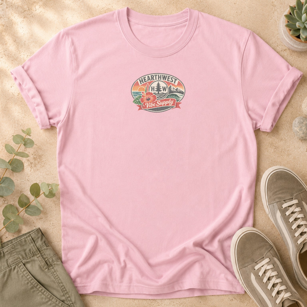 California Poppy Bloom T-Shirt — Vintage Halftone Floral Tee with Small Front Logo