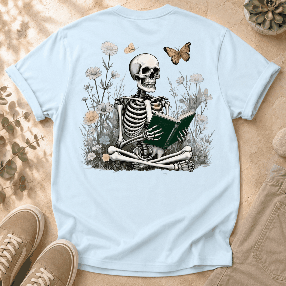 Enlightened Reader Tee — Floral Skull Backprint T-Shirt