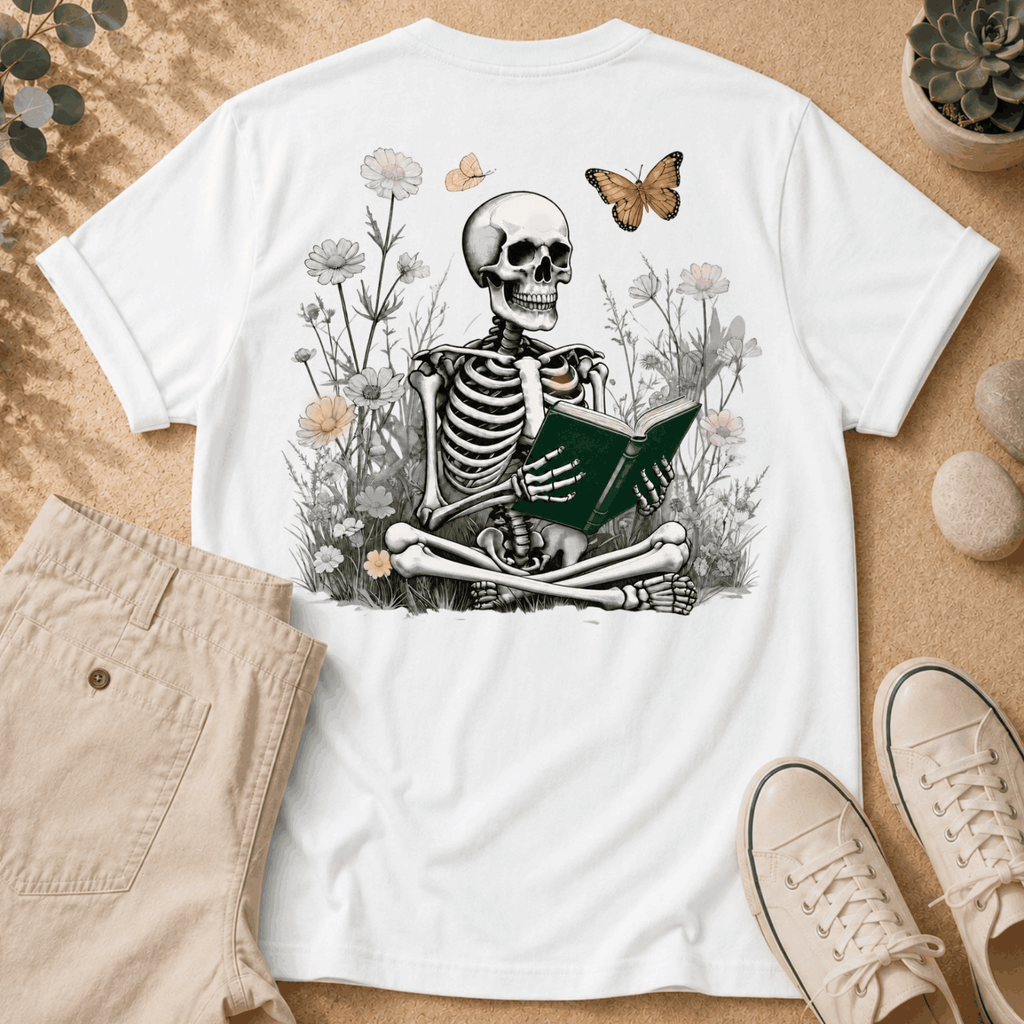 Enlightened Reader Tee — Floral Skull Backprint T-Shirt