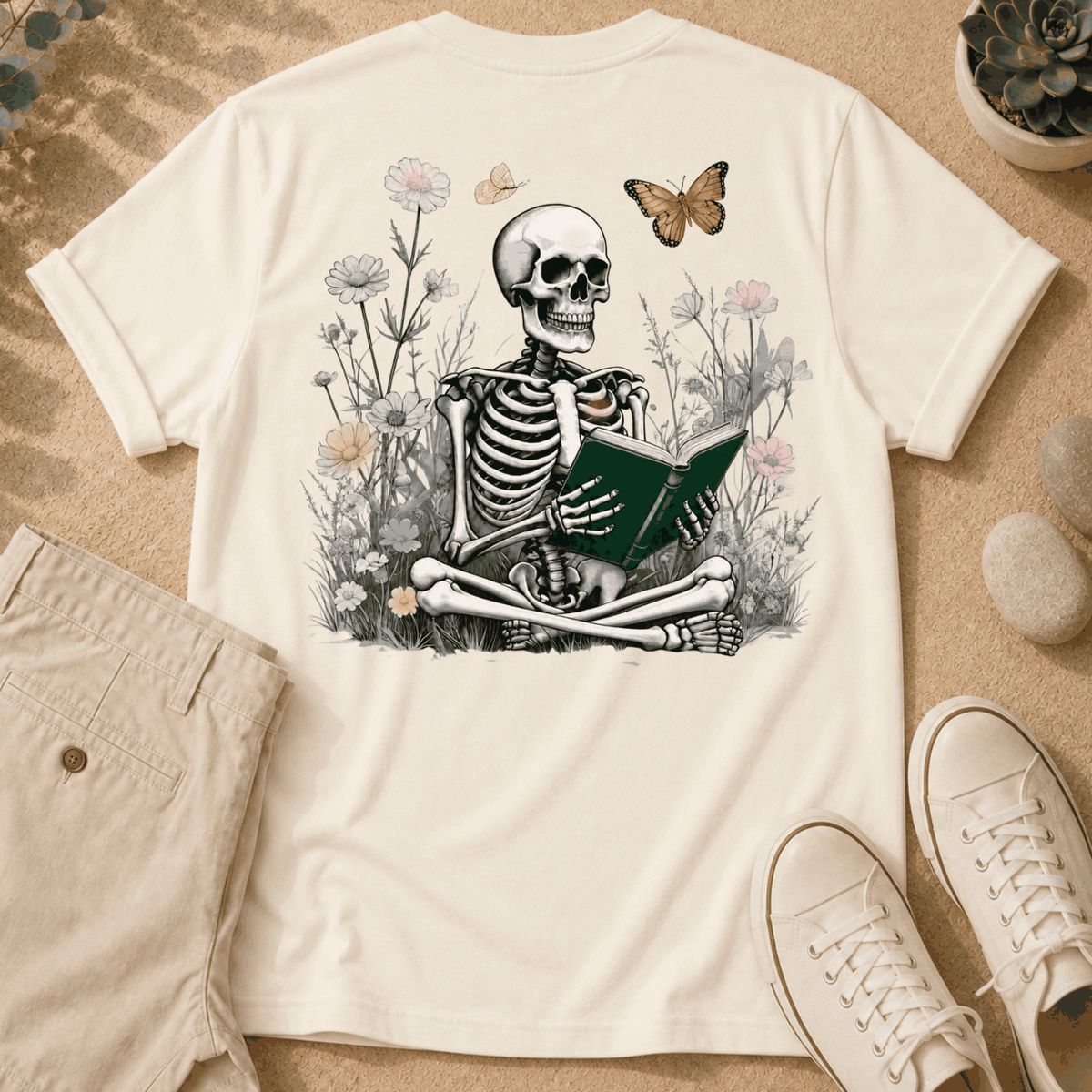 Enlightened Reader Tee — Floral Skull Backprint T-Shirt