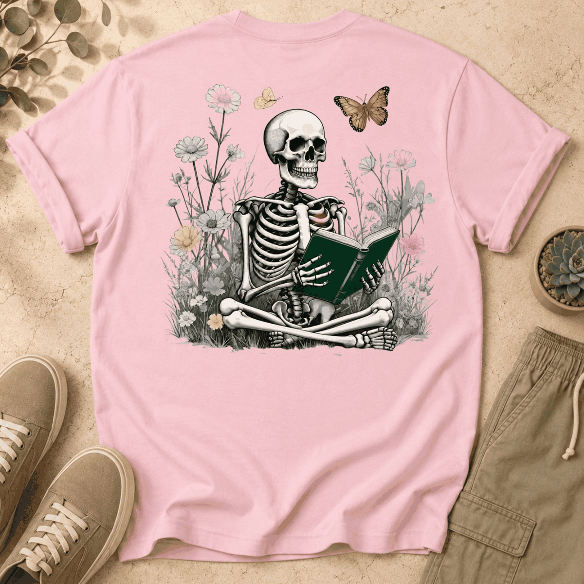 Enlightened Reader Tee — Floral Skull Backprint T-Shirt