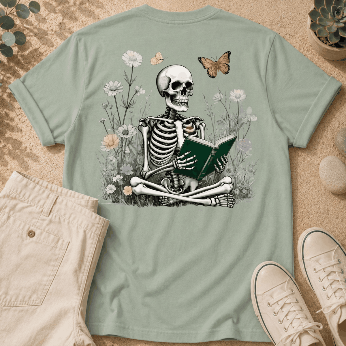 Enlightened Reader Tee — Floral Skull Backprint T-Shirt