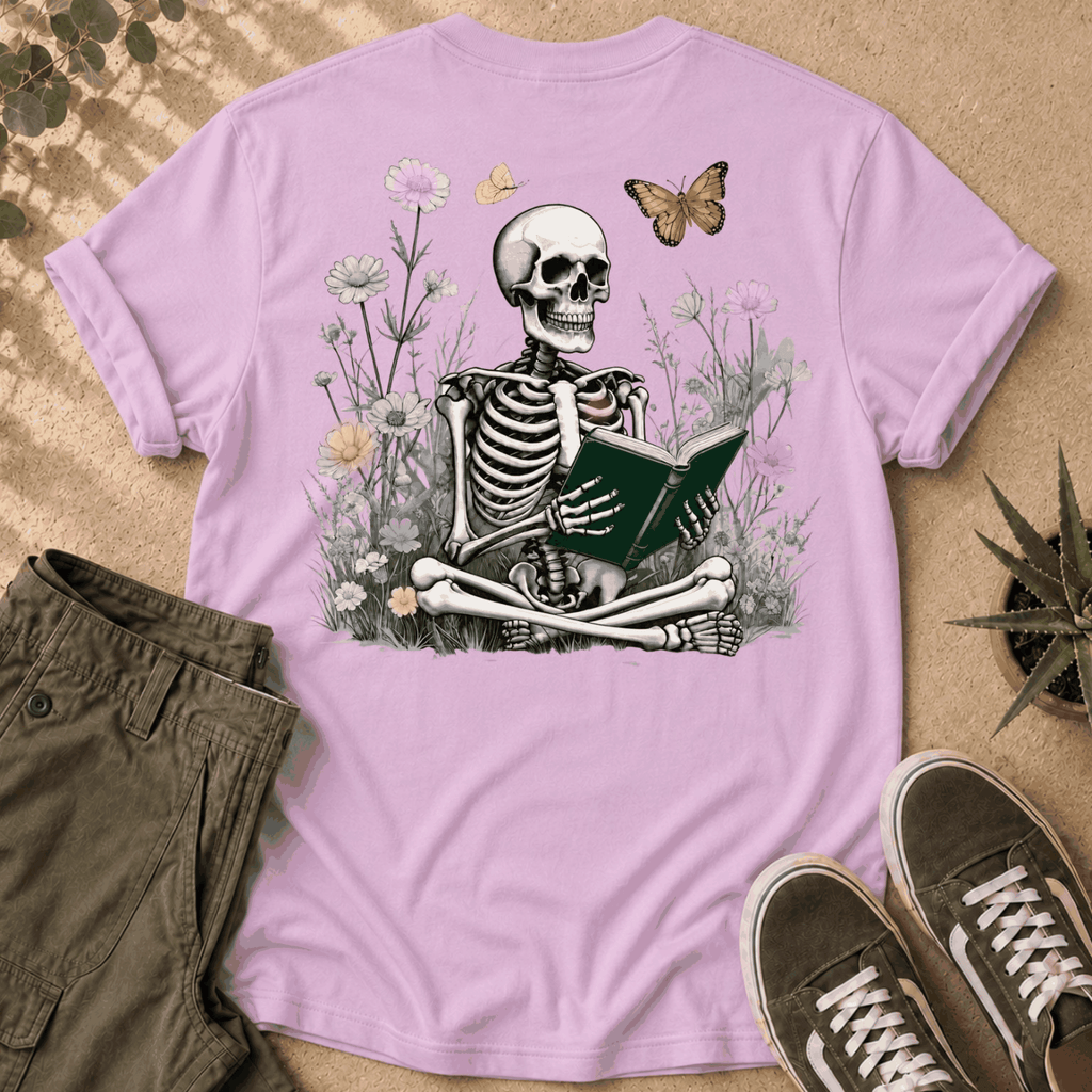 Enlightened Reader Tee — Floral Skull Backprint T-Shirt