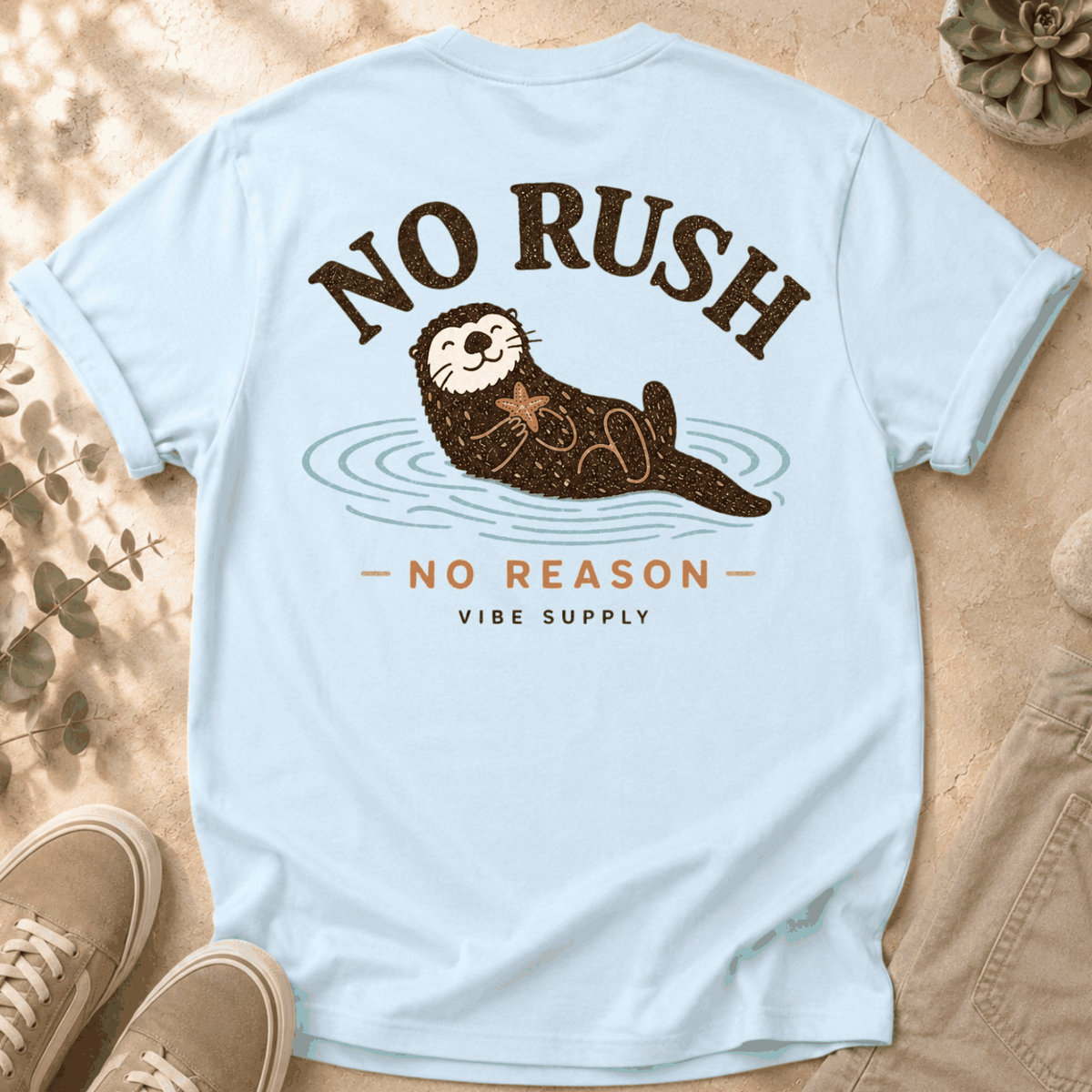 T-Shirt — 'No Rush' Otter Graphic Tee