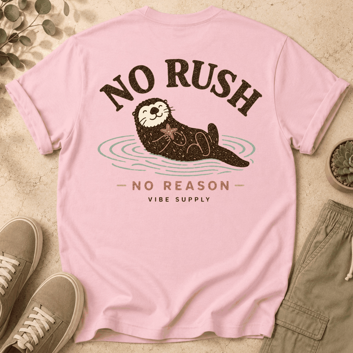 T-Shirt — 'No Rush' Otter Graphic Tee