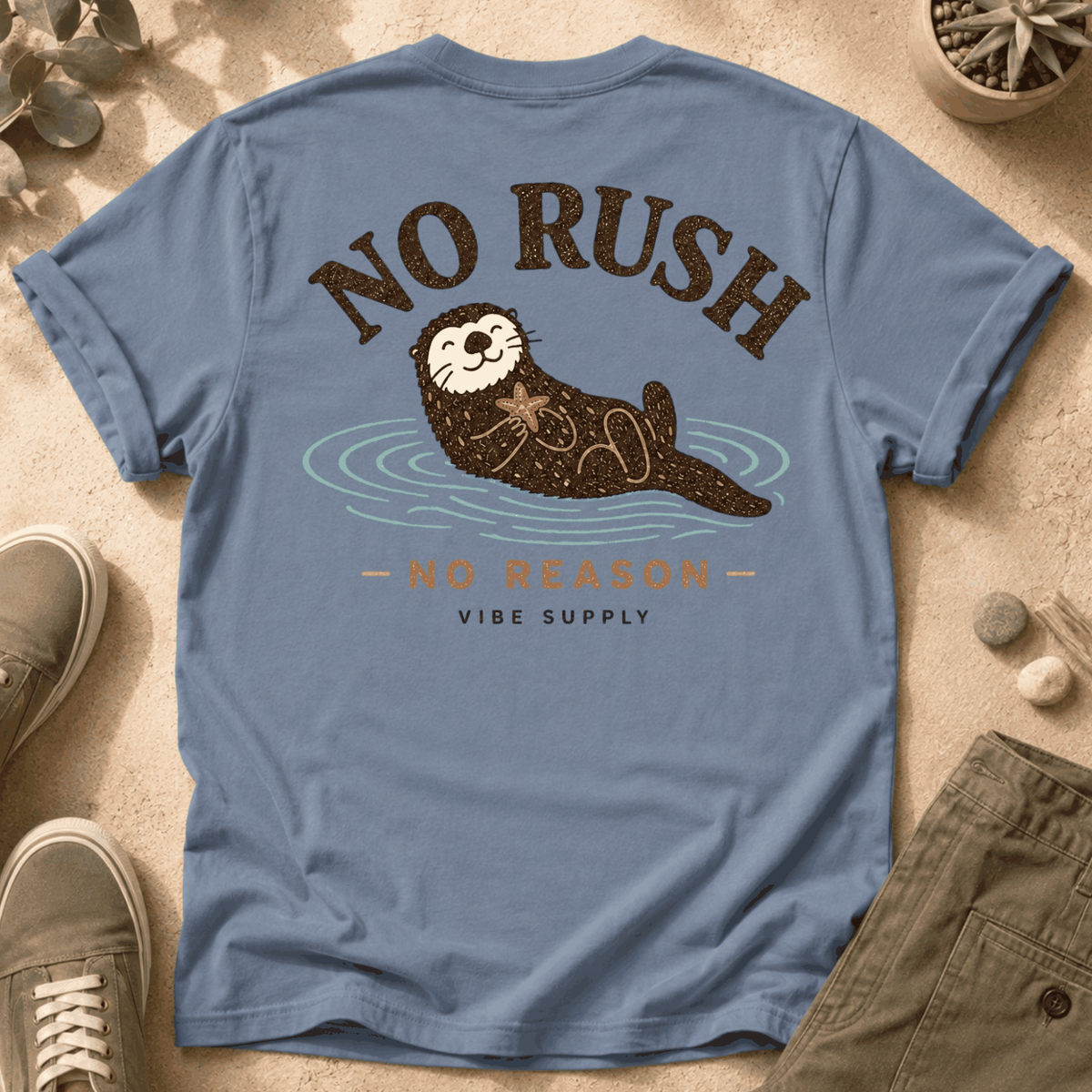 T-Shirt — 'No Rush' Otter Graphic Tee