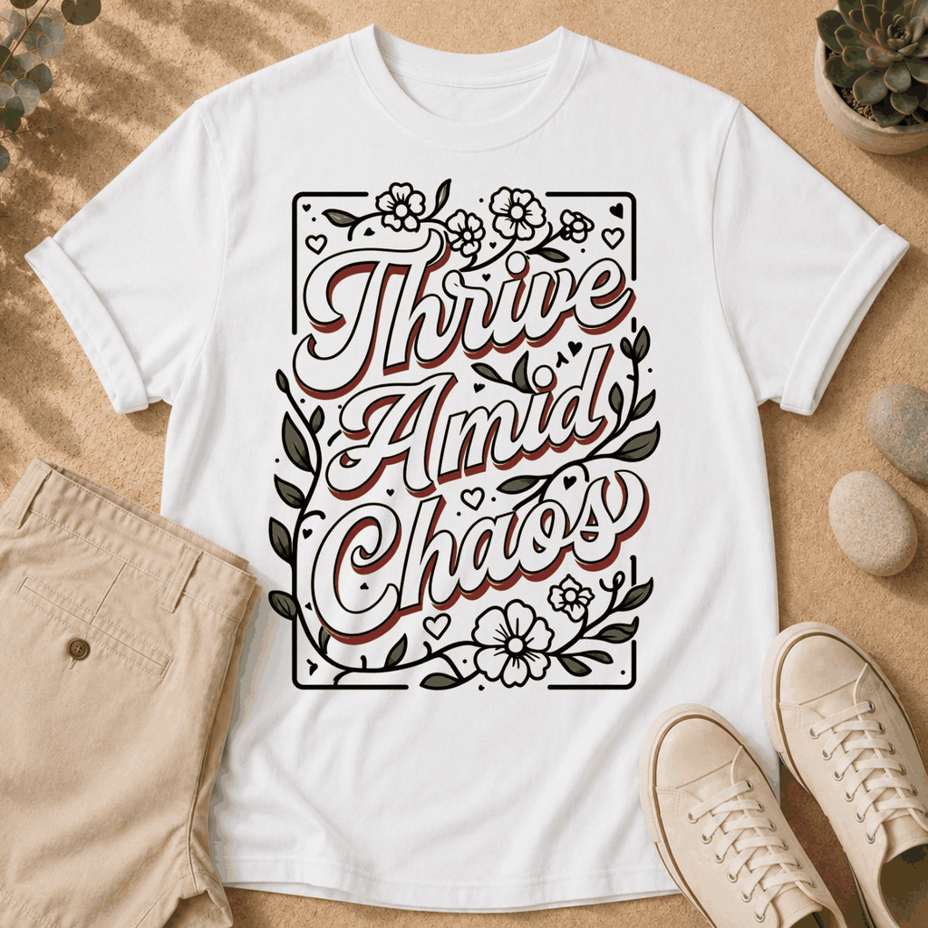 Thrive Amidst Chaos T-Shirt — Floral Hand-Lettered Inspirational Tee