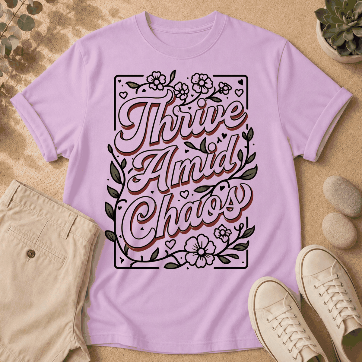 Thrive Amidst Chaos T-Shirt — Floral Hand-Lettered Inspirational Tee