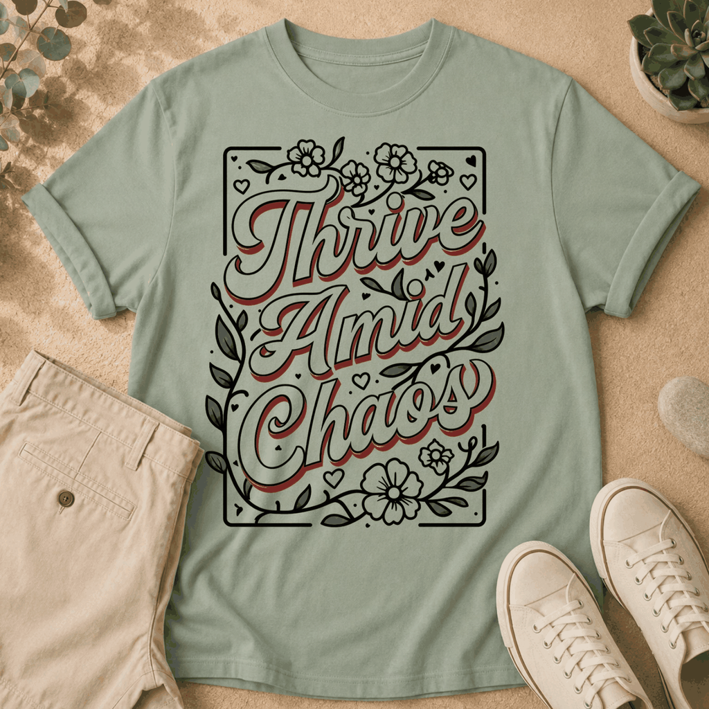 Thrive Amidst Chaos T-Shirt — Floral Hand-Lettered Inspirational Tee