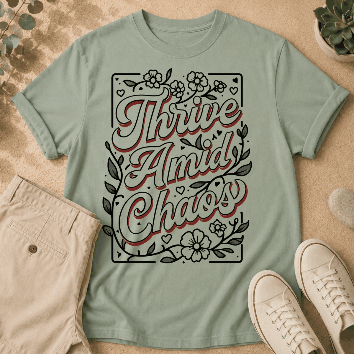 Thrive Amidst Chaos T-Shirt — Floral Hand-Lettered Inspirational Tee