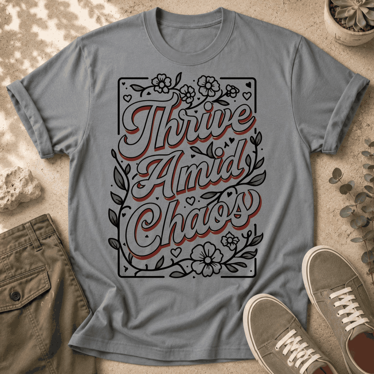 Thrive Amidst Chaos T-Shirt — Floral Hand-Lettered Inspirational Tee
