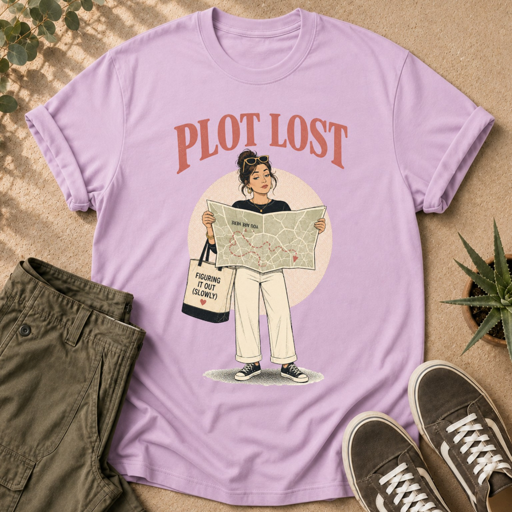 Plot Lost T-Shirt — Cute Bookish Graphic Tee for Readers & Writers