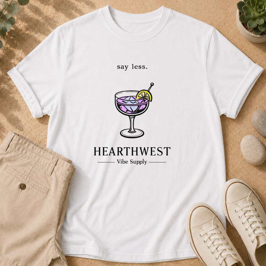 Cocktail Graphic T-Shirt — 'Say Less' HearthWest Gin Glass Tee