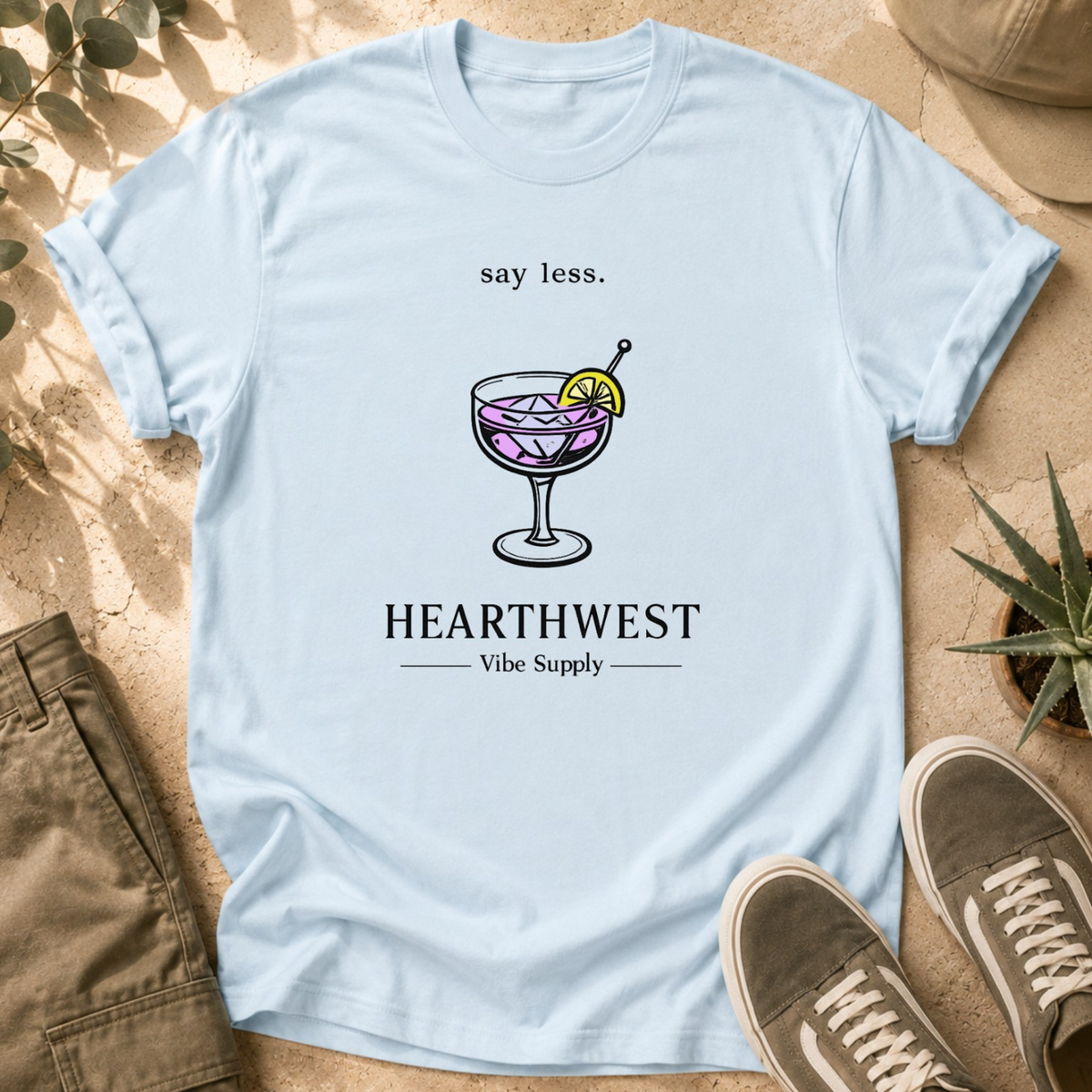 Cocktail Graphic T-Shirt — 'Say Less' HearthWest Gin Glass Tee