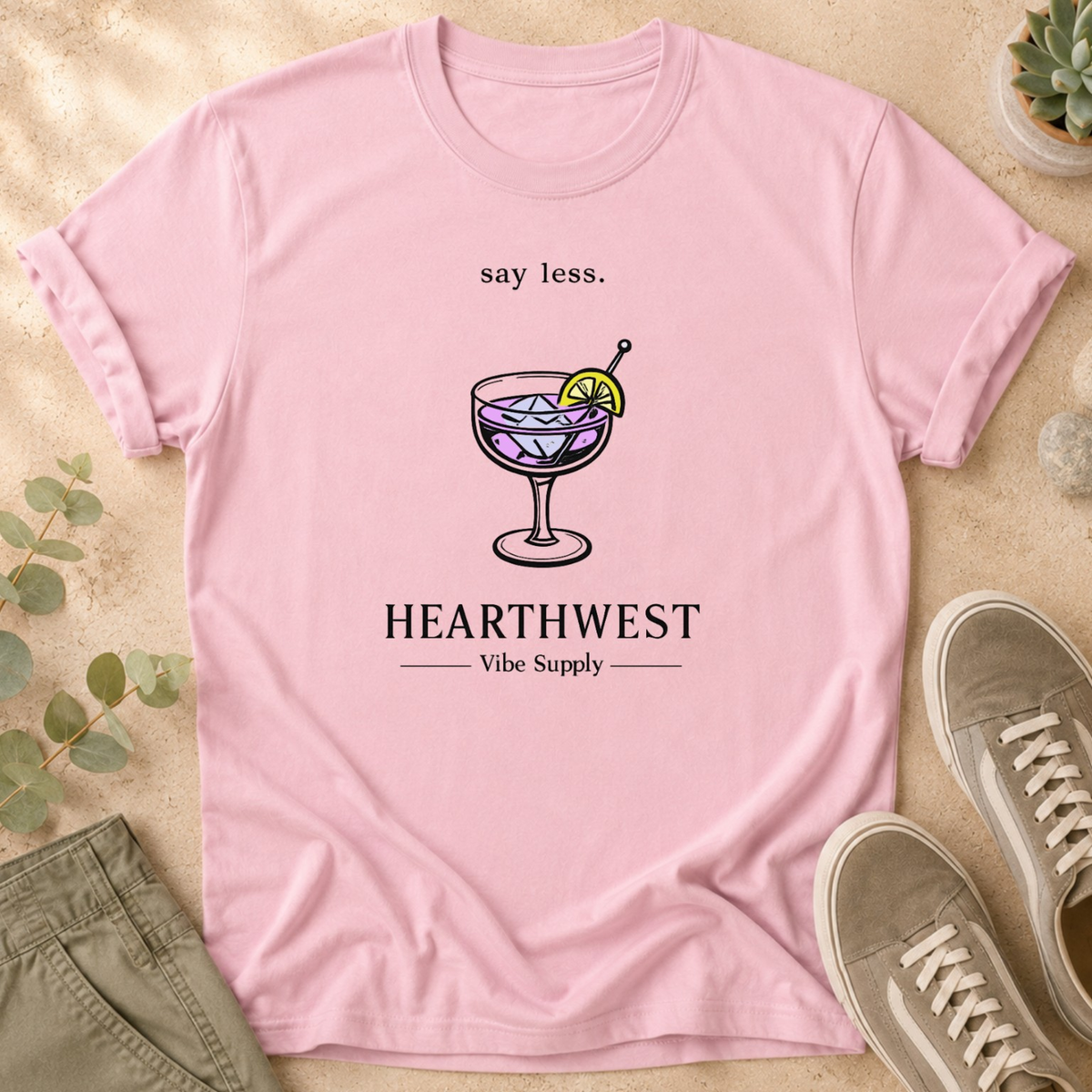 Cocktail Graphic T-Shirt — 'Say Less' HearthWest Gin Glass Tee