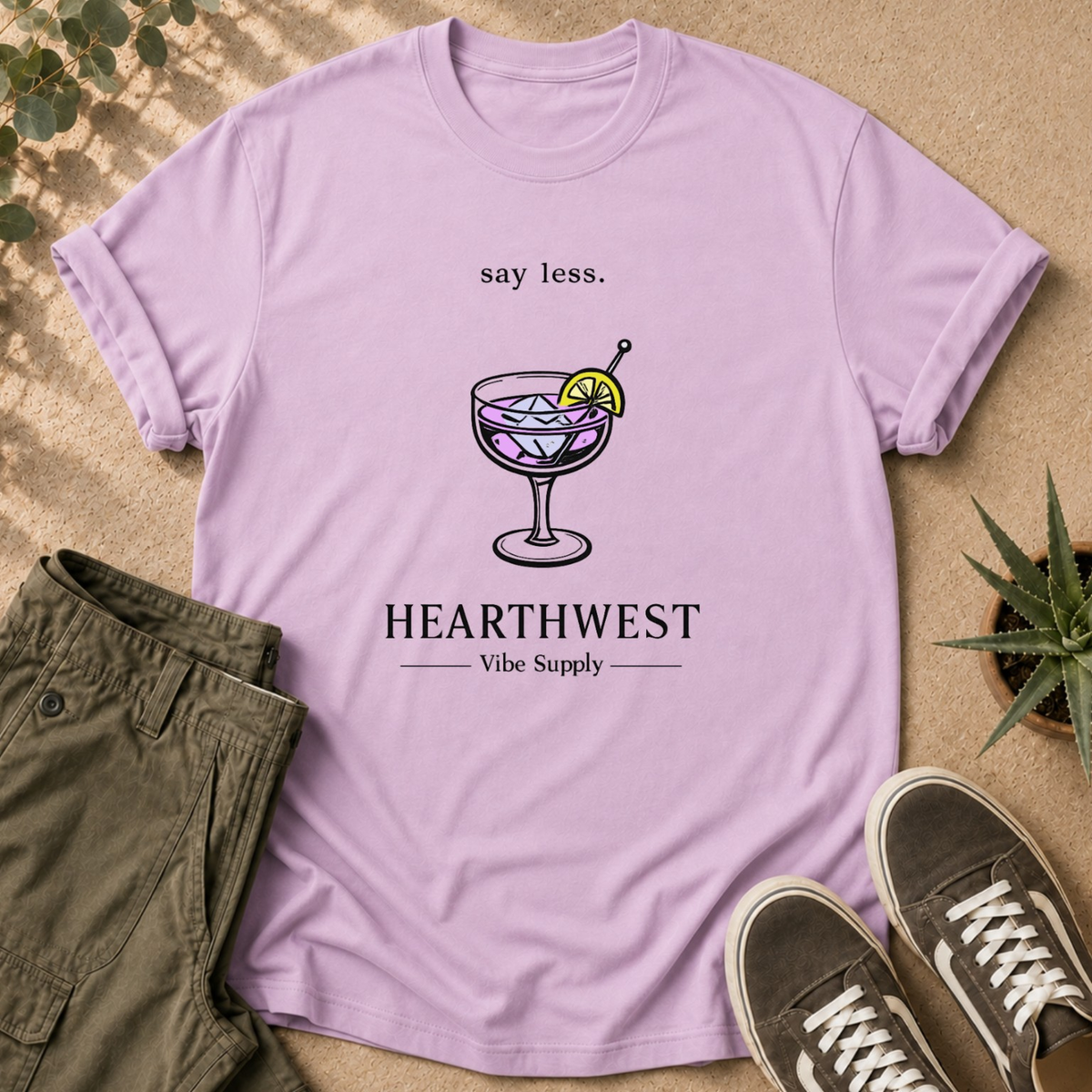 Cocktail Graphic T-Shirt — 'Say Less' HearthWest Gin Glass Tee