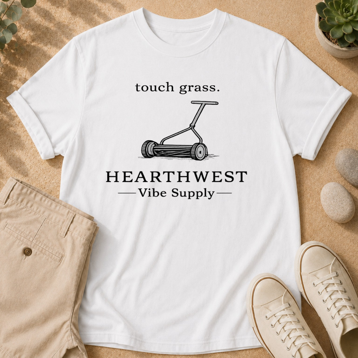 Touch Grass Push Mower T-Shirt — Hearthwest Vibe Supply Graphic Tee