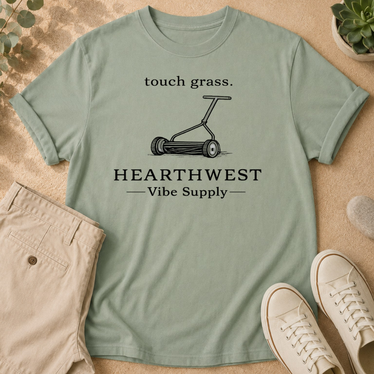 Touch Grass Push Mower T-Shirt — Hearthwest Vibe Supply Graphic Tee