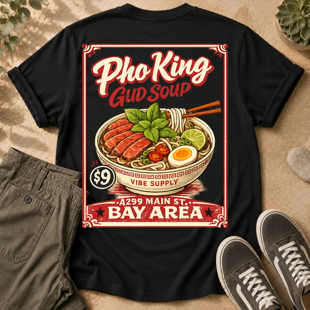 Pho King Gud Soup T-Shirt — Retro Vietnamese Noodle Bowl Graphic Tee