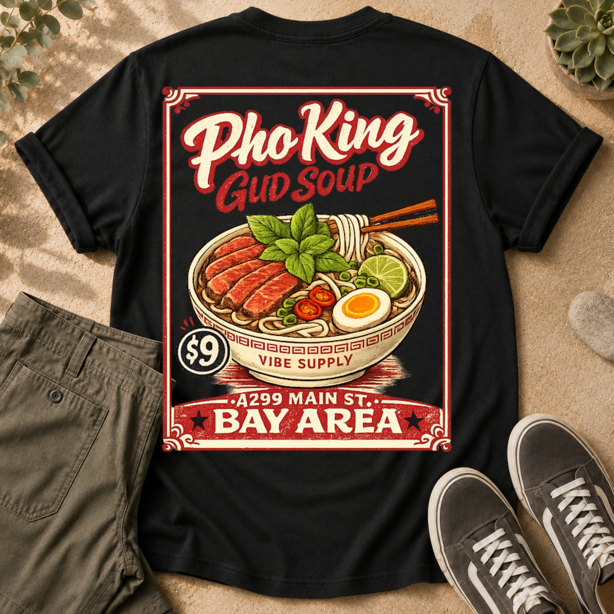 Pho King Gud Soup T-Shirt — Retro Vietnamese Noodle Bowl Graphic Tee