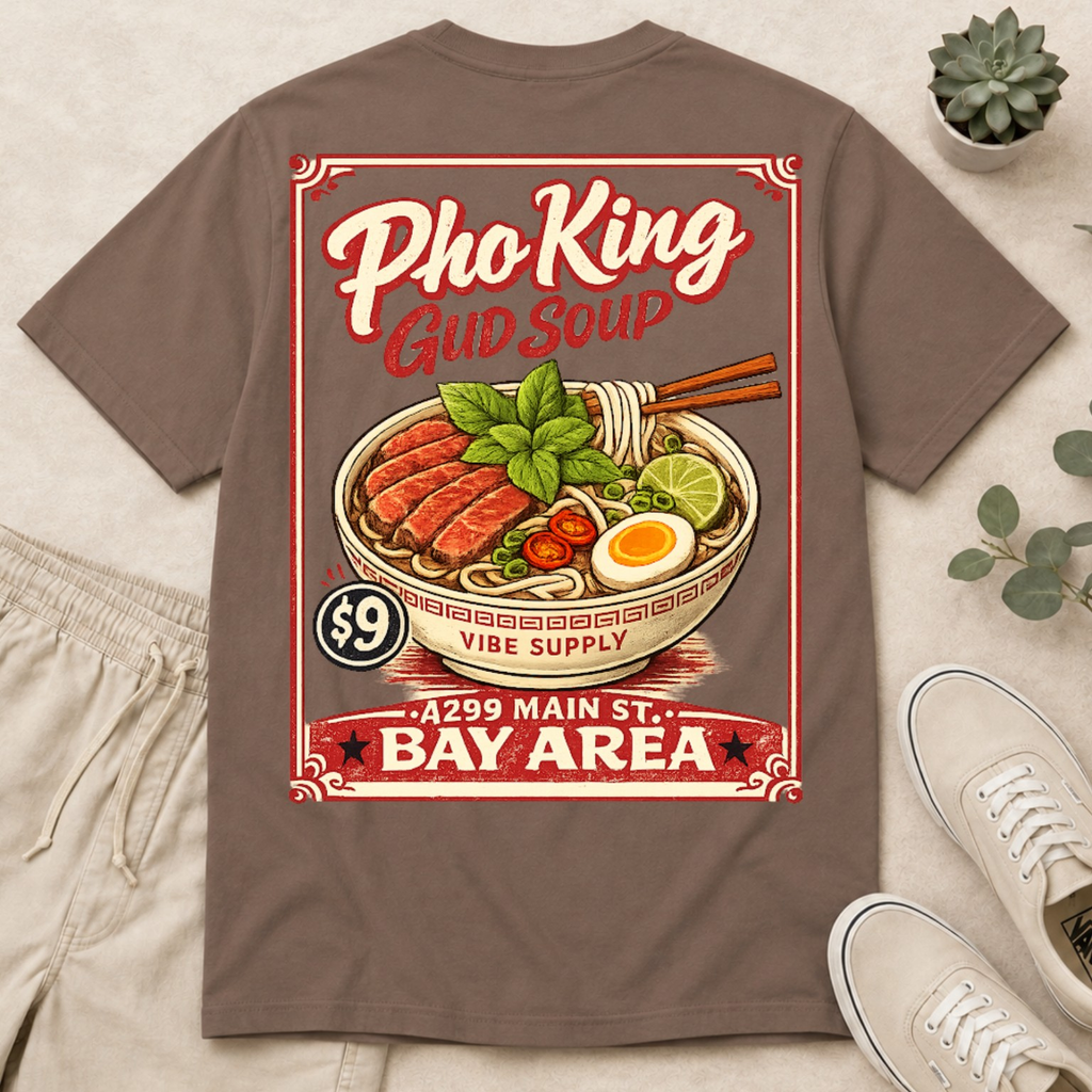 Pho King Gud Soup T-Shirt — Retro Vietnamese Noodle Bowl Graphic Tee