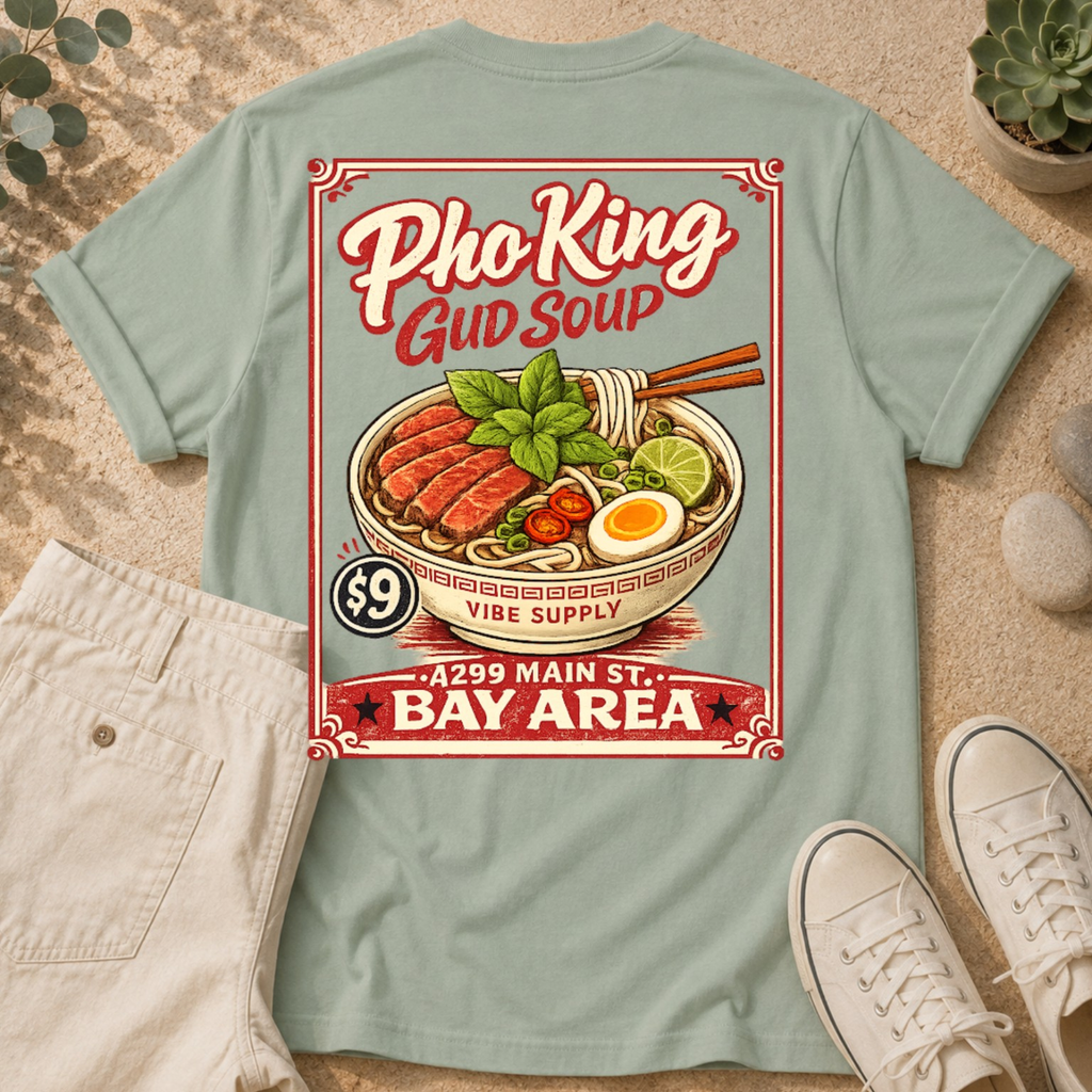 Pho King Gud Soup T-Shirt — Retro Vietnamese Noodle Bowl Graphic Tee