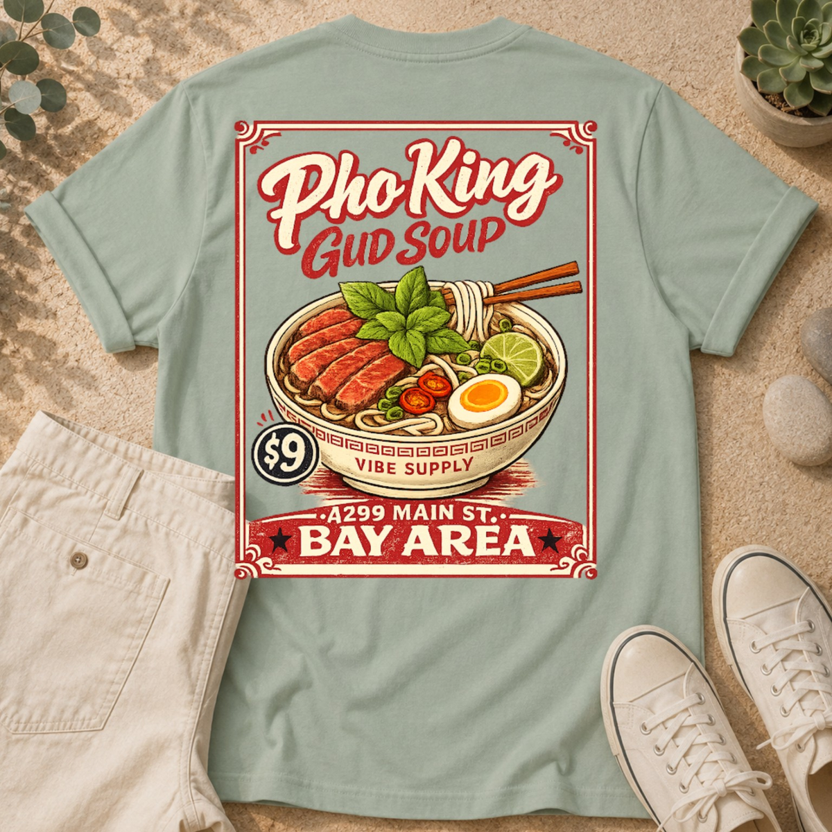 Pho King Gud Soup T-Shirt — Retro Vietnamese Noodle Bowl Graphic Tee
