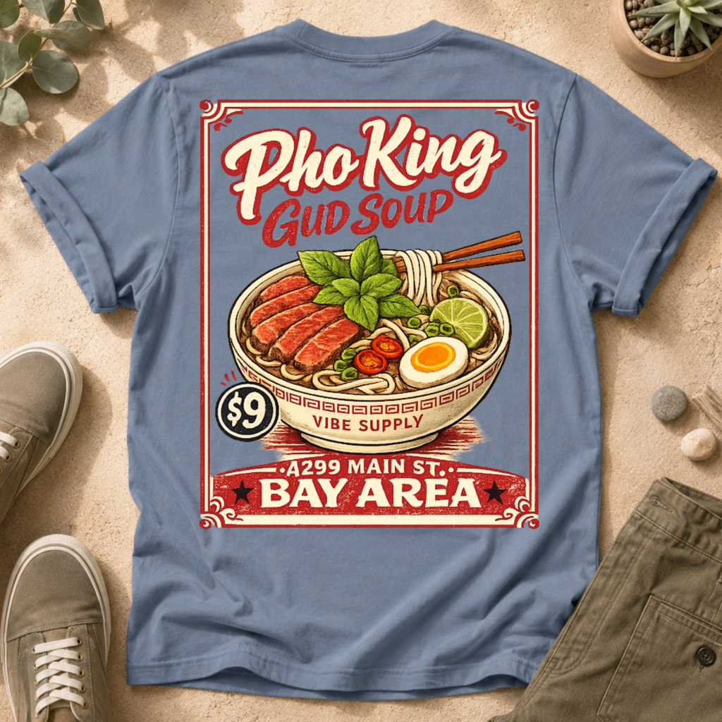 Pho King Gud Soup T-Shirt — Retro Vietnamese Noodle Bowl Graphic Tee
