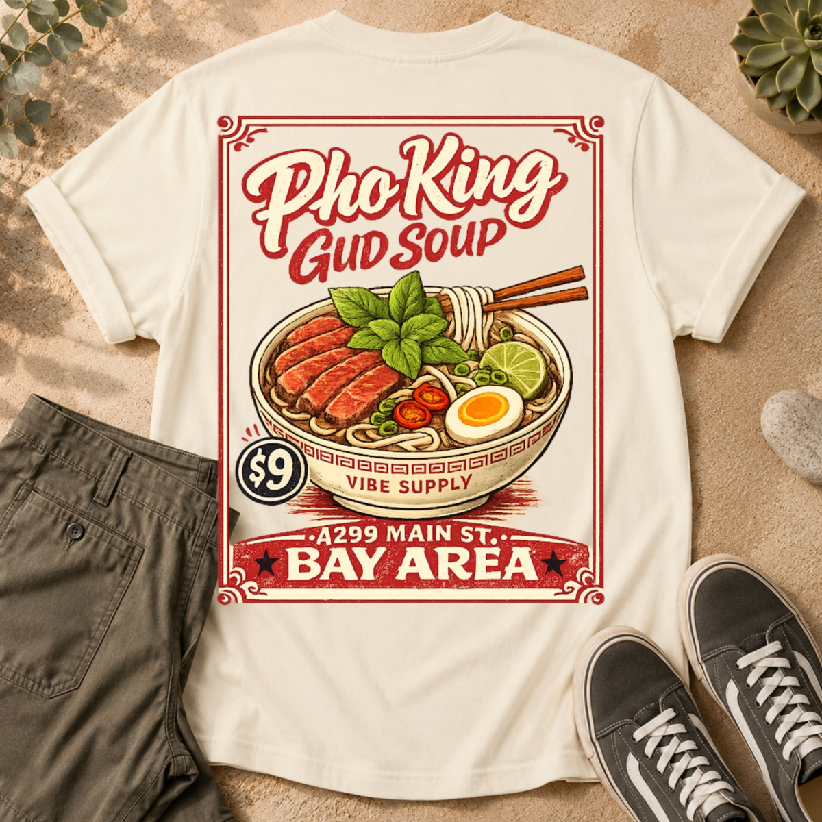 Pho King Gud Soup T-Shirt — Retro Vietnamese Noodle Bowl Graphic Tee