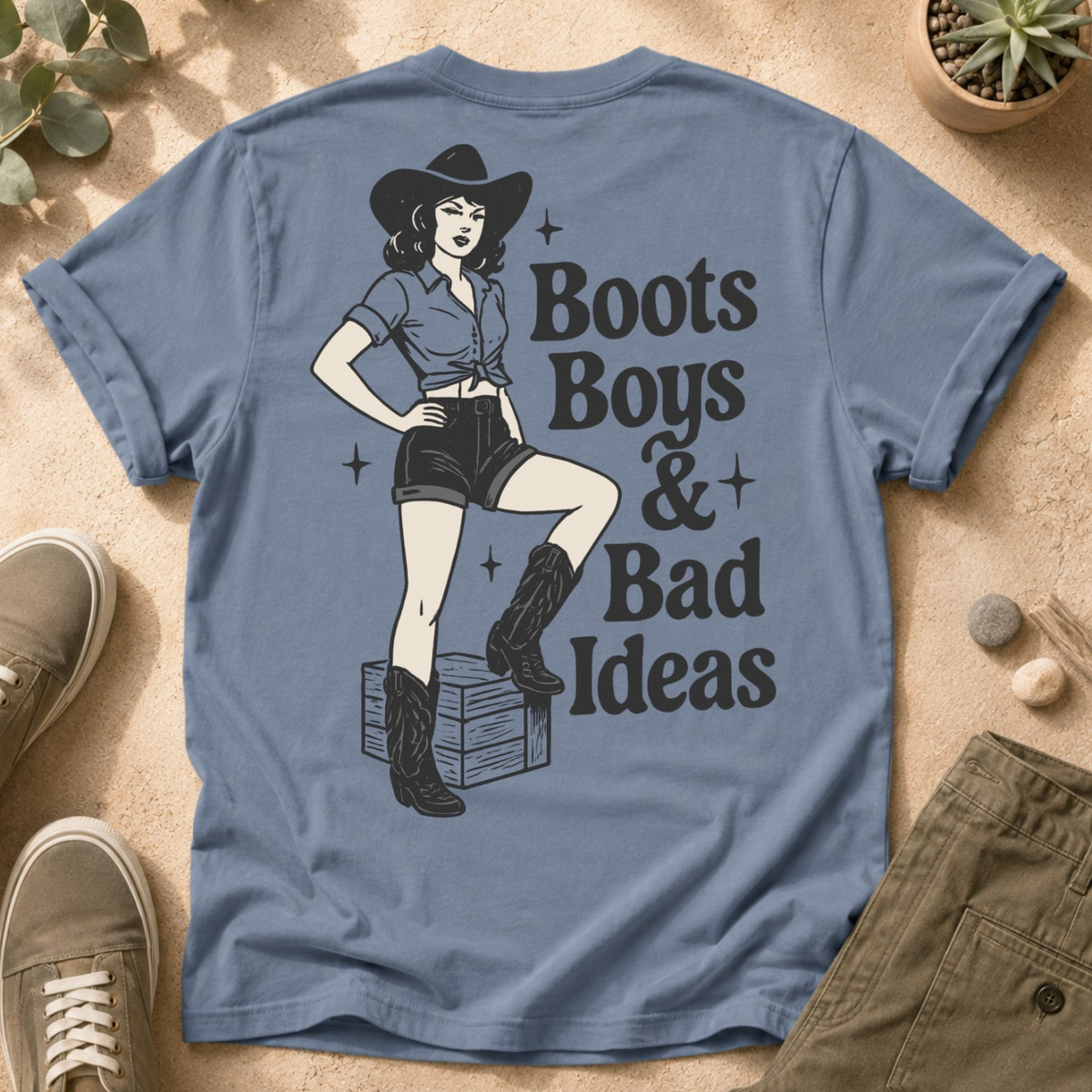 Boots Boys & Bad Ideas Graphic T-Shirt — Retro Cowgirl Tee