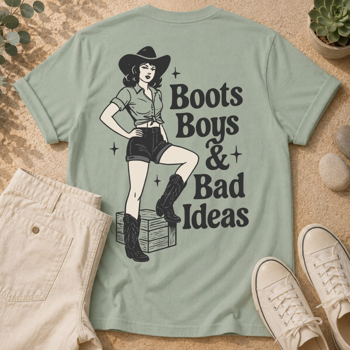 Boots Boys & Bad Ideas Graphic T-Shirt — Retro Cowgirl Tee