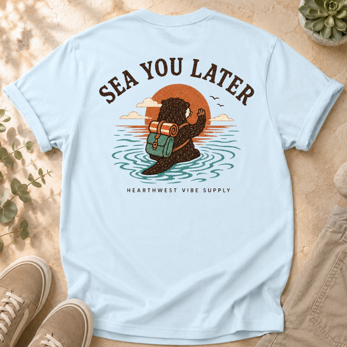 Sea You Later T-Shirt — Retro Surf Skull Sunset Tee