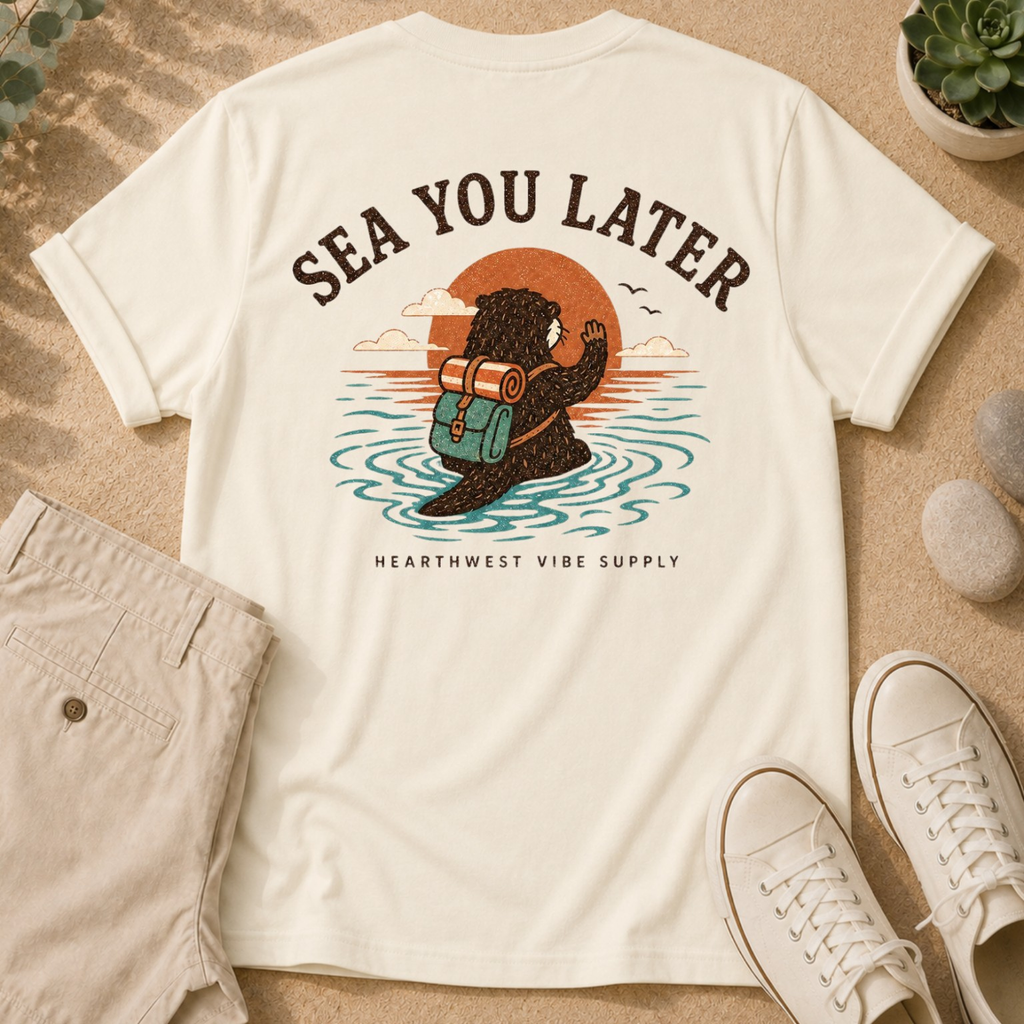 Sea You Later T-Shirt — Retro Surf Skull Sunset Tee
