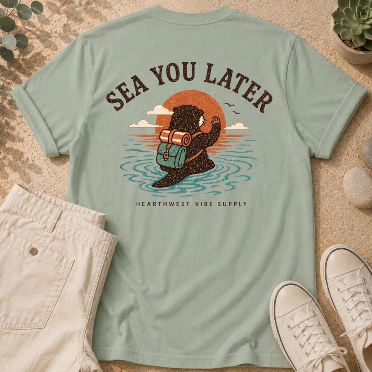 Sea You Later T-Shirt — Retro Surf Skull Sunset Tee