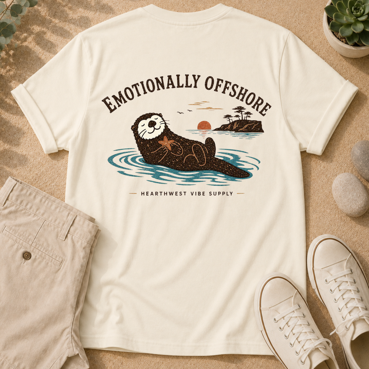 Emotionally Offshore Otter T-Shirt — Relaxed Coastal Vibes