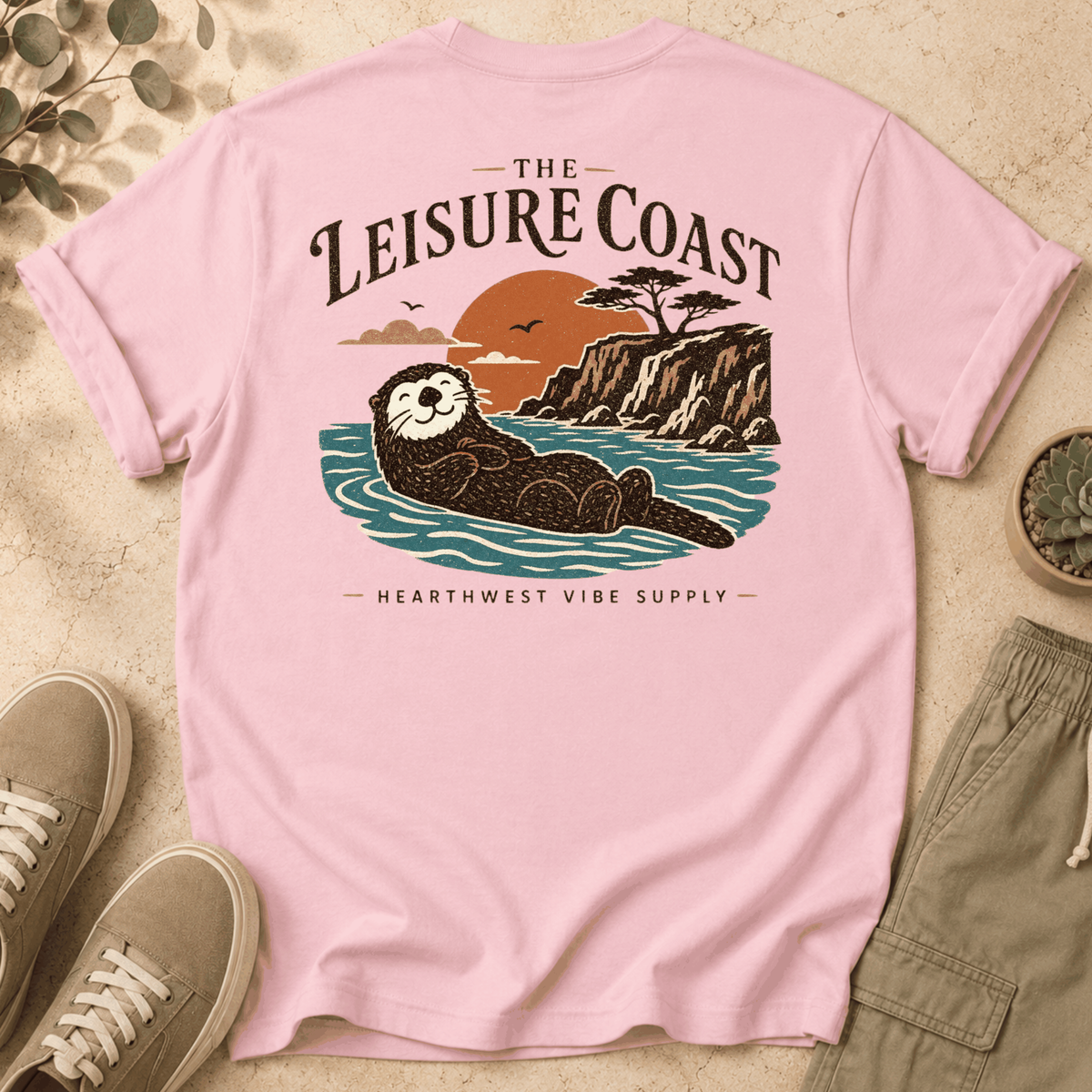 Leisure Coast Otter T-Shirt — Coastal Sunset Graphic Tee